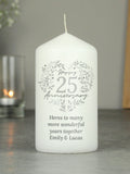PMC personalised silver anniversary candle 12.6 cm (British brand)