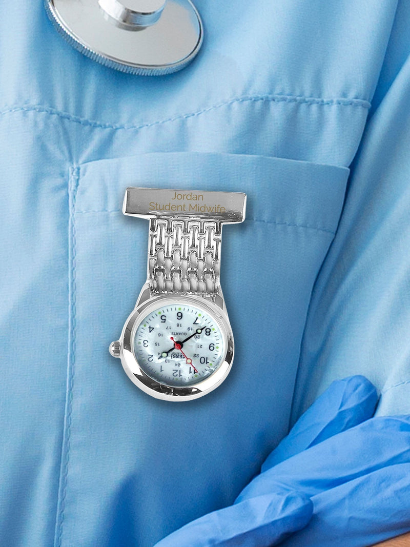 PMC silver personalised nurses fob watch, imported from the UK