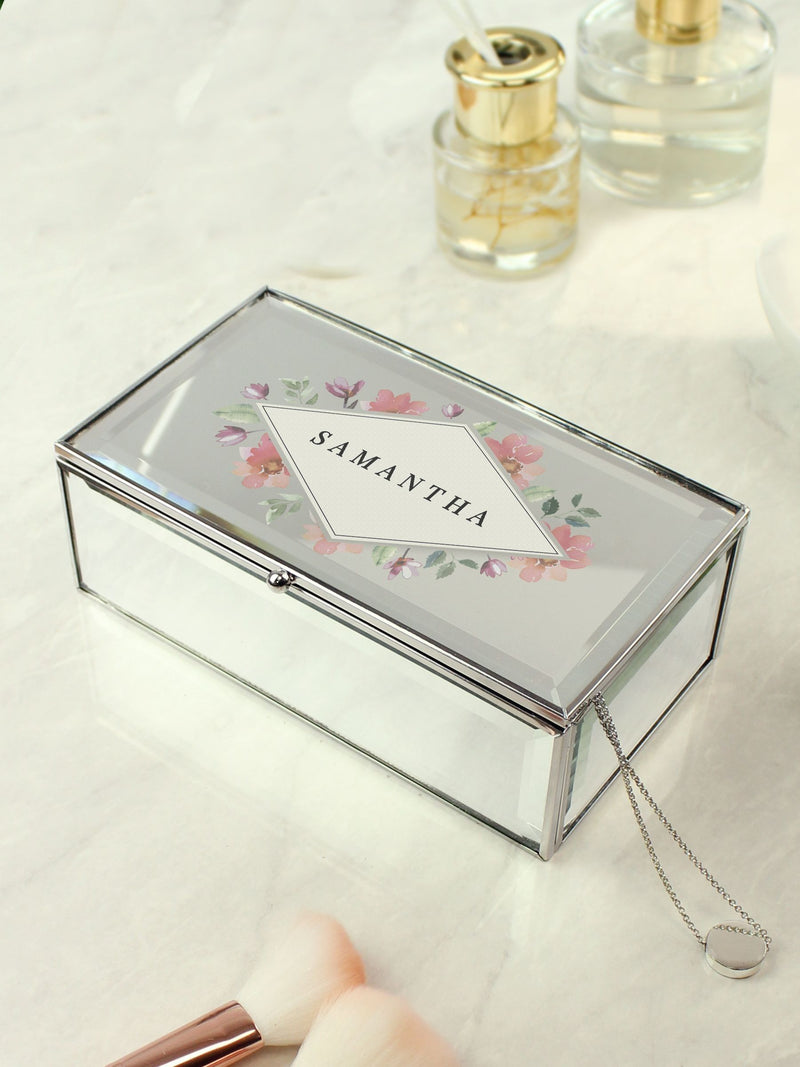 PMC personalised floral mirrored jewellery box, imported from the UK