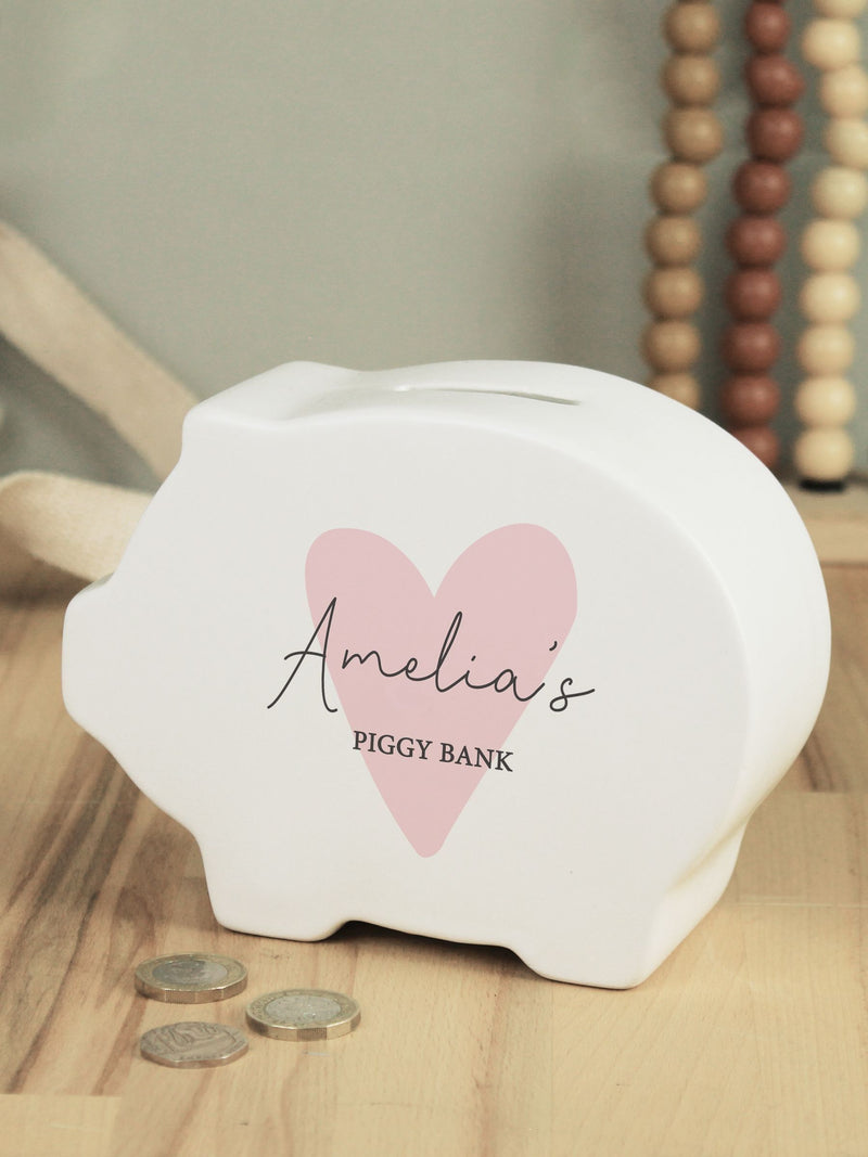 PMC personalised heart piggy bank (British brand)