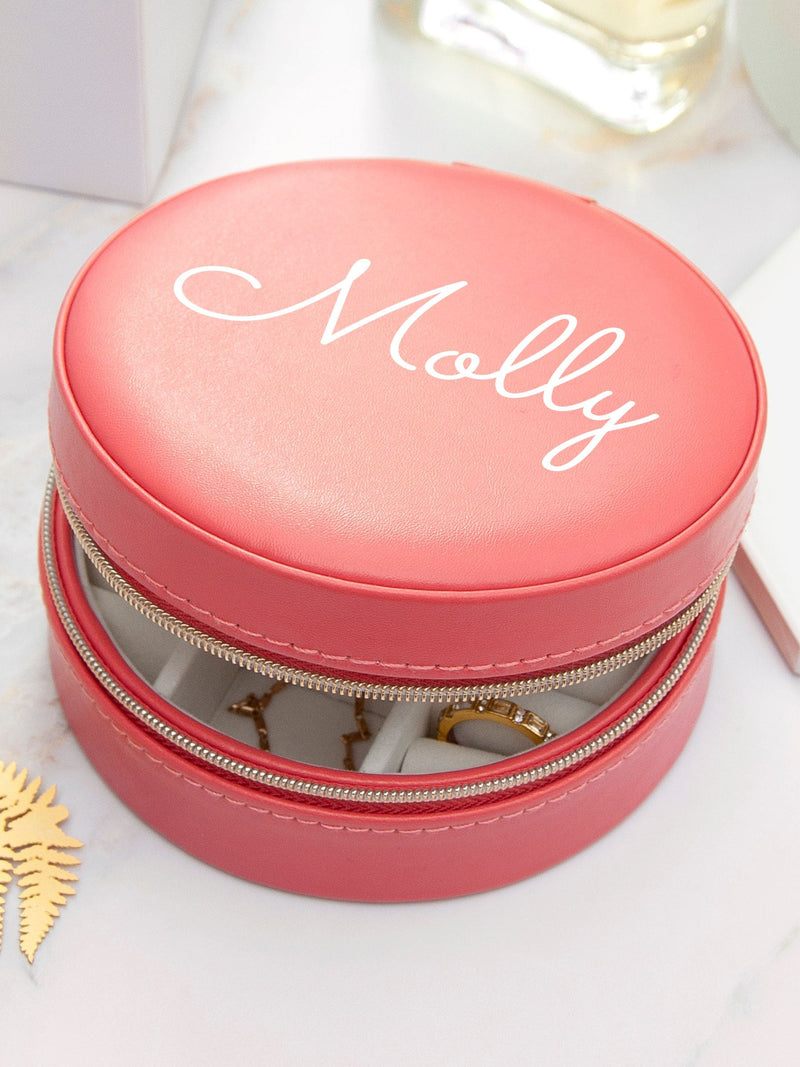 Treat Republic pink coral round jewellery case (British brand)