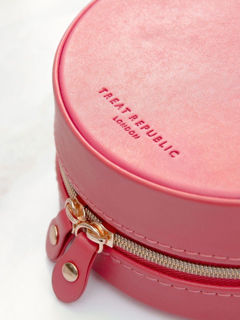 Treat Republic pink coral round jewellery case (British brand)