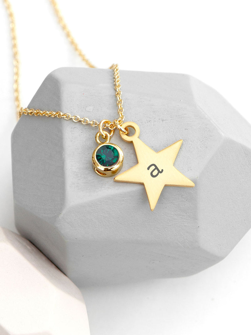 Treat Republic personalised star birthstone crystal necklace with adjustable chain (British brand)