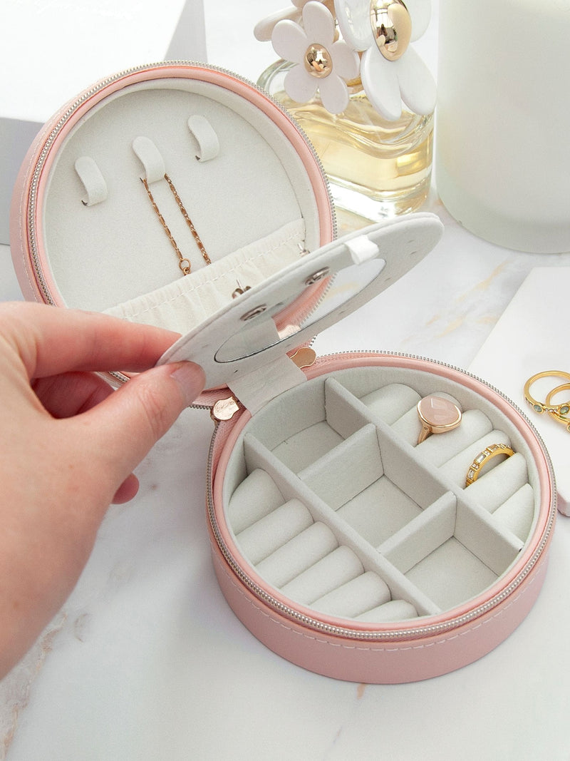 Treat Republic personalised blush round travel jewellery case (British brand)