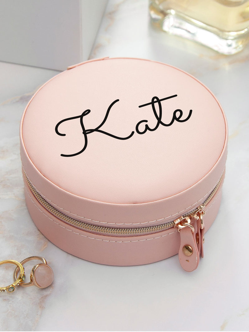 Treat Republic personalised blush round travel jewellery case (British brand)