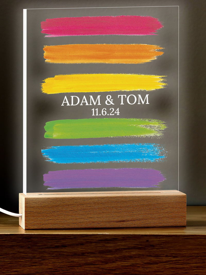 Loveabode personalised pride night light with wood base (British brand)