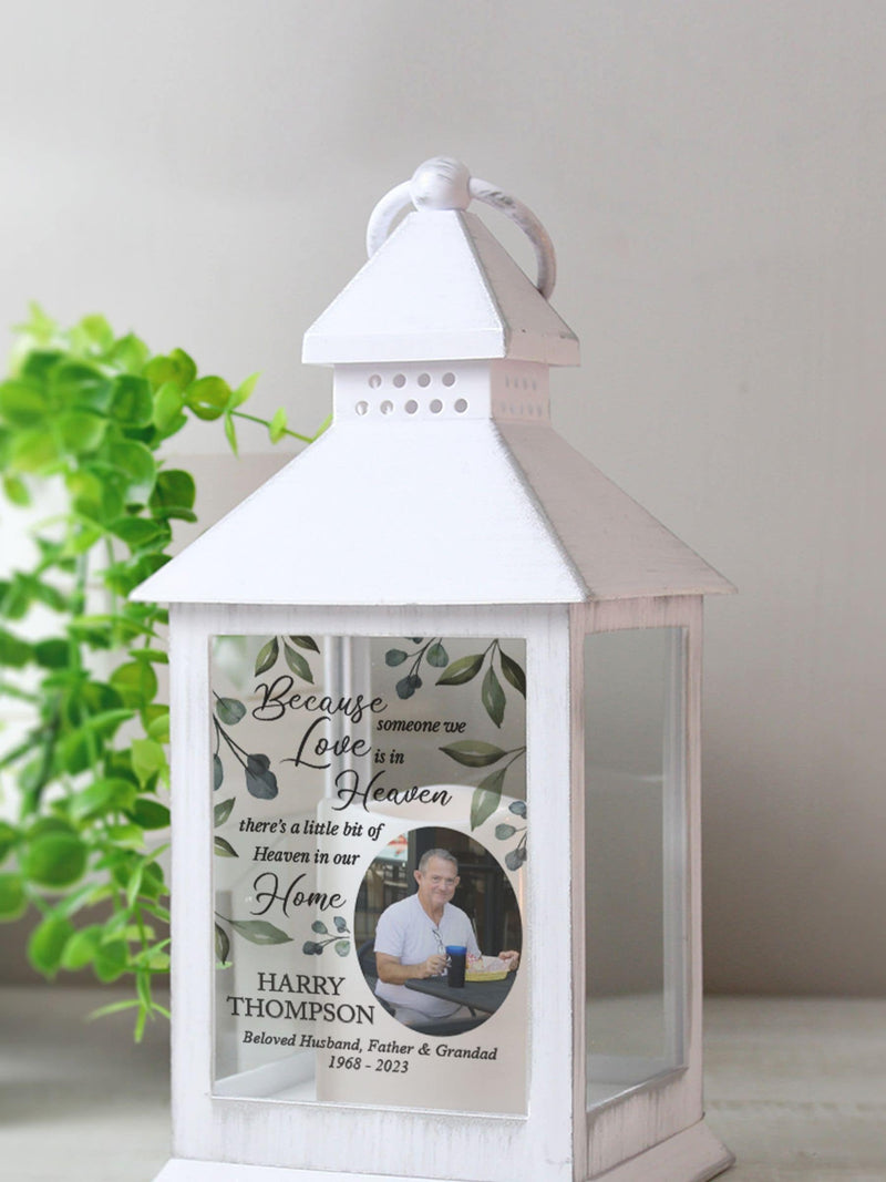 PMC Personalised Botanical Memorial Photo Upload White Lantern, imported from the UK