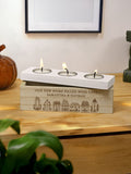 PMC personalised wooden candle holder with storage box (British brand)