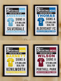 PMC personalised football signing newspaper framed print A4, imported from the UK