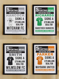 PMC personalised football signing newspaper framed print A4, imported from the UK