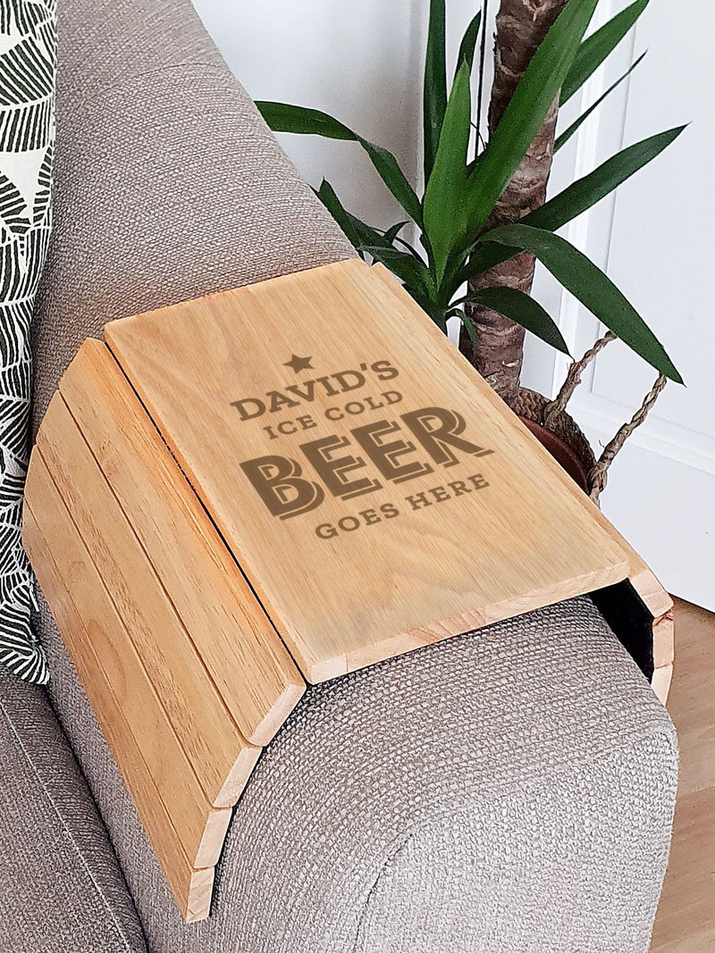PMC Personalised Beer Goes Here wooden sofa tray, imported from the UK