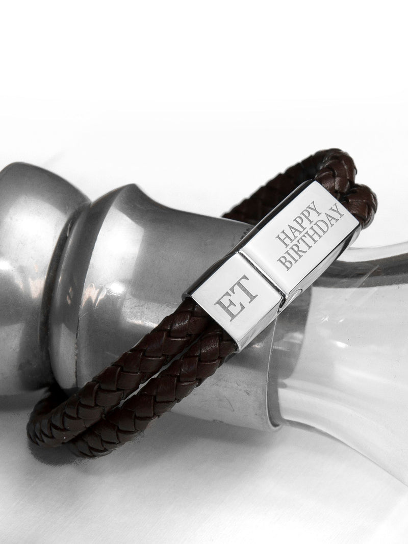 Treat Republic personalised men's dual leather brown bracelet (British brand)