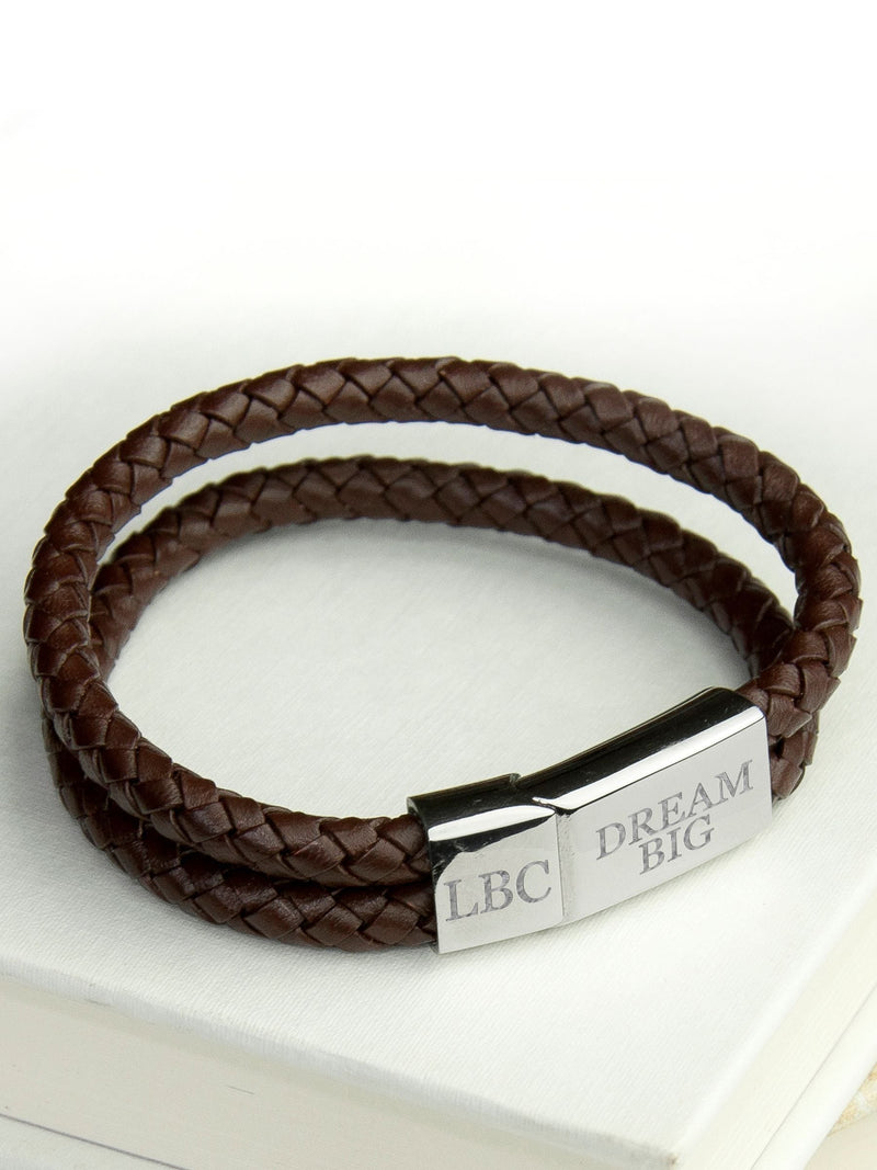 Treat Republic personalised men's dual leather brown bracelet (British brand)