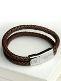 Treat Republic personalised men's dual leather brown bracelet (British brand)