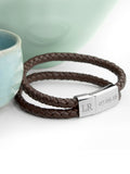 Treat Republic personalised men's dual leather brown bracelet (British brand)