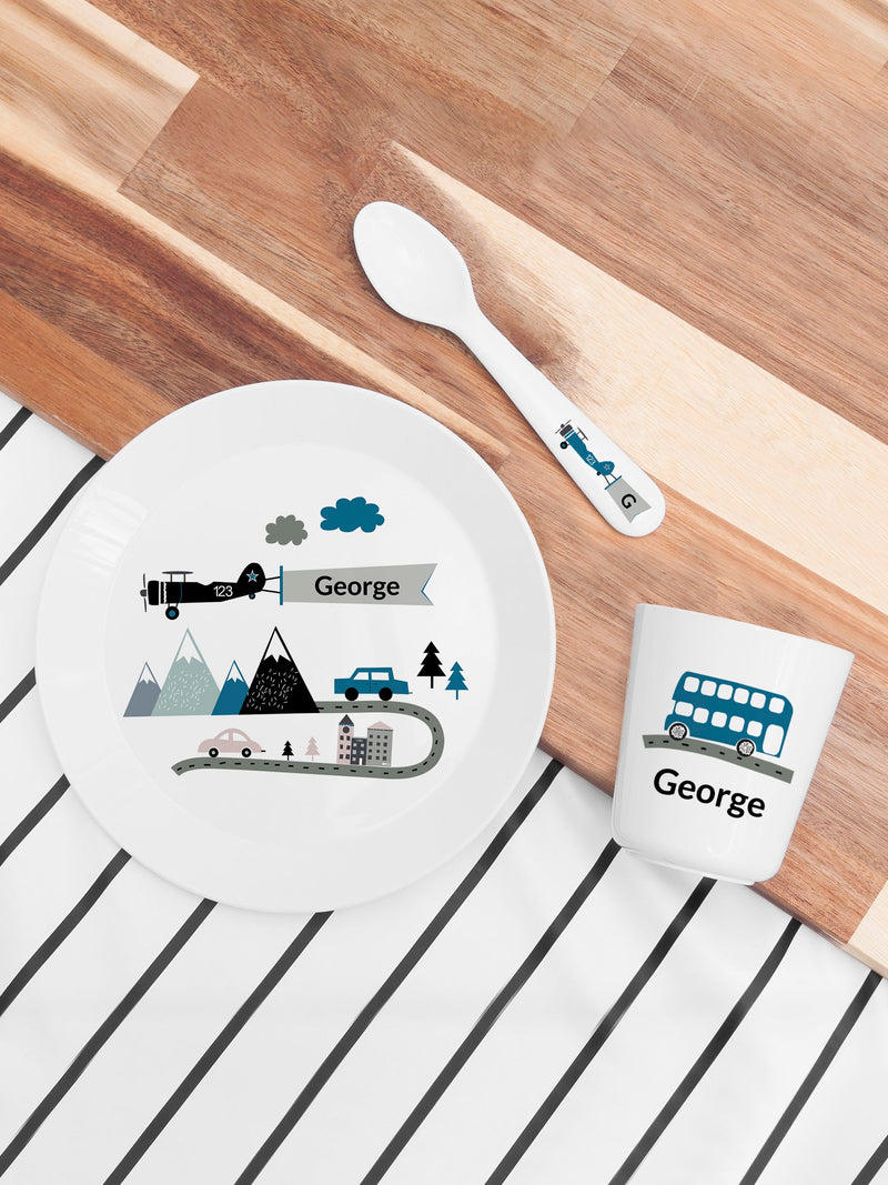 Treat Republic Adventure White personalised kids dinner set - British product