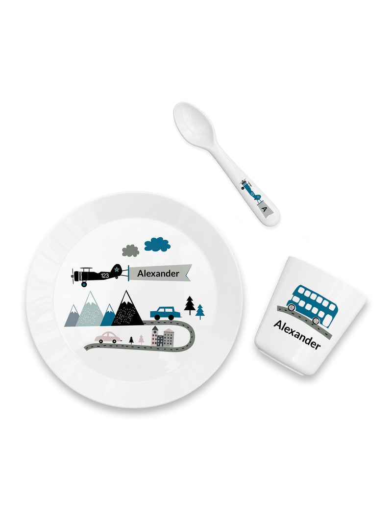 Treat Republic Adventure White personalised kids dinner set - British product