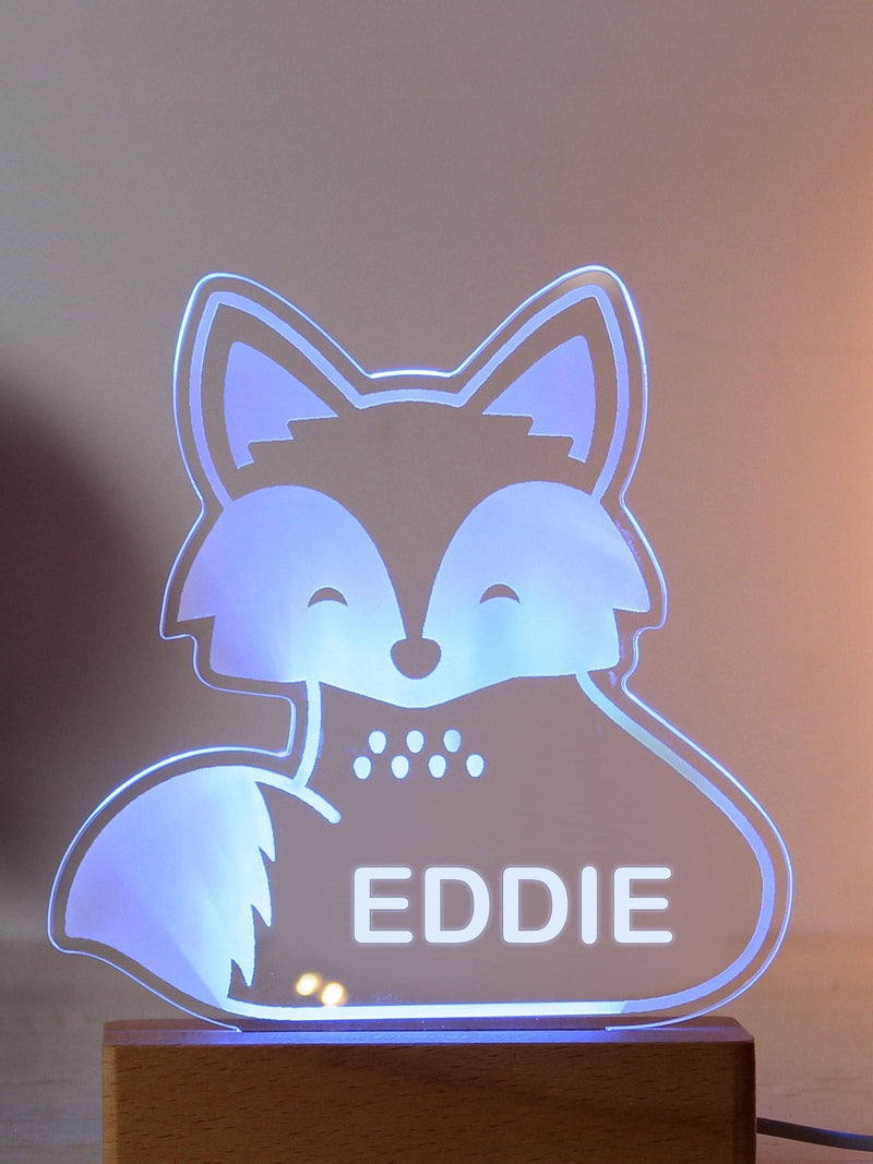 PMC fox LED light personalised name colour-changing USB, UK version