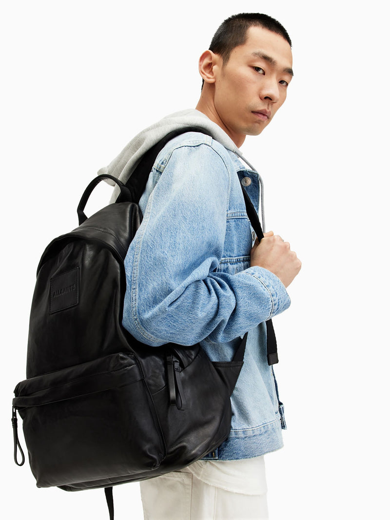 AllSaints black carabiner backpack nylon leather, imported from the UK