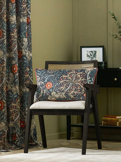 Next Morris & Co Indigo Seaweed Matt Velvet Piped Cushion 40cm x 60cm- Buy online at McGrocer