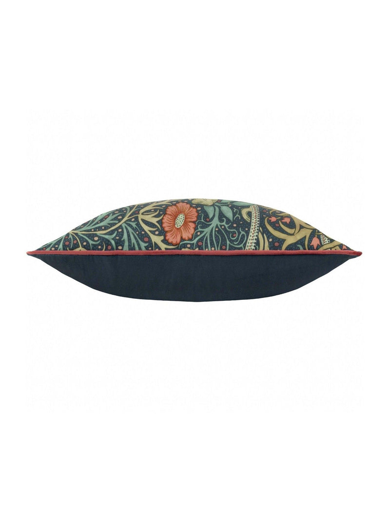 Morris & Co indigo seaweed velvet piped cushion, imported from the UK