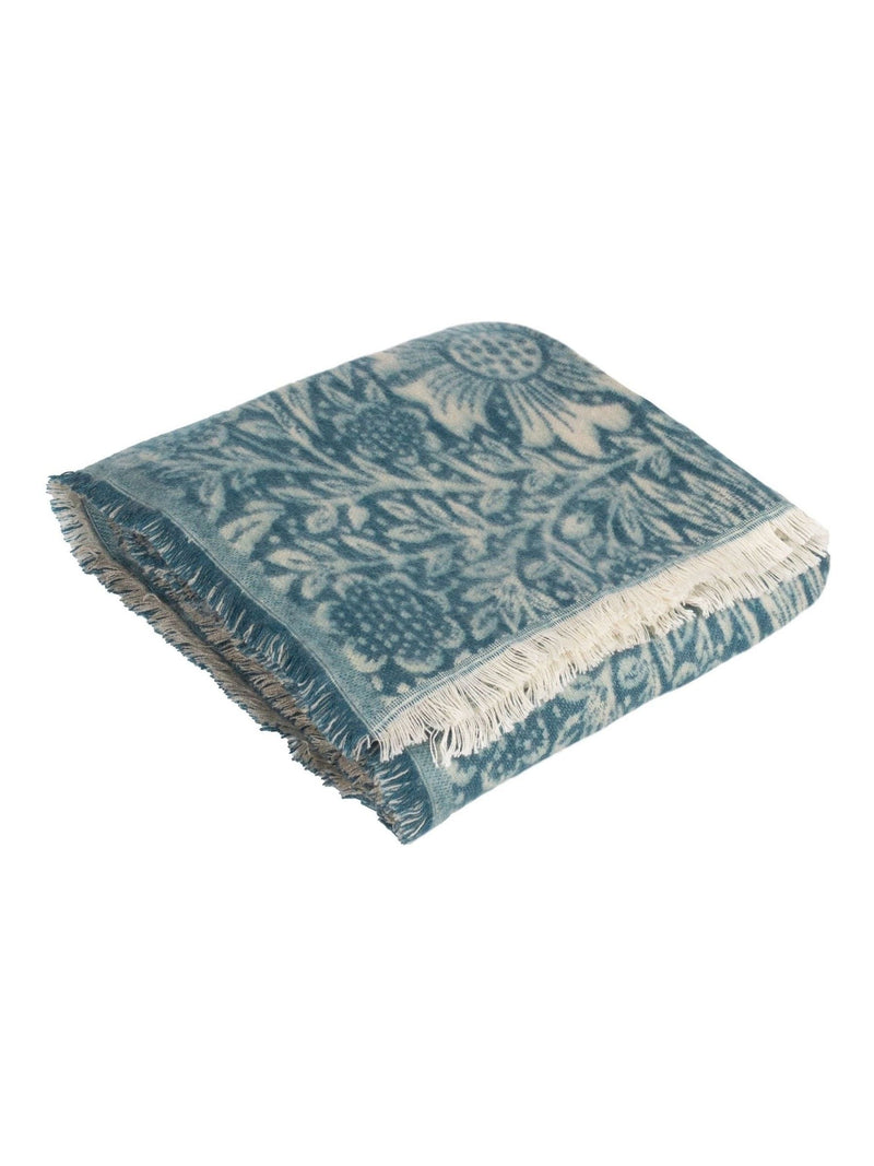 Morris & Co Indigo Marigold jacquard throw, imported from the UK