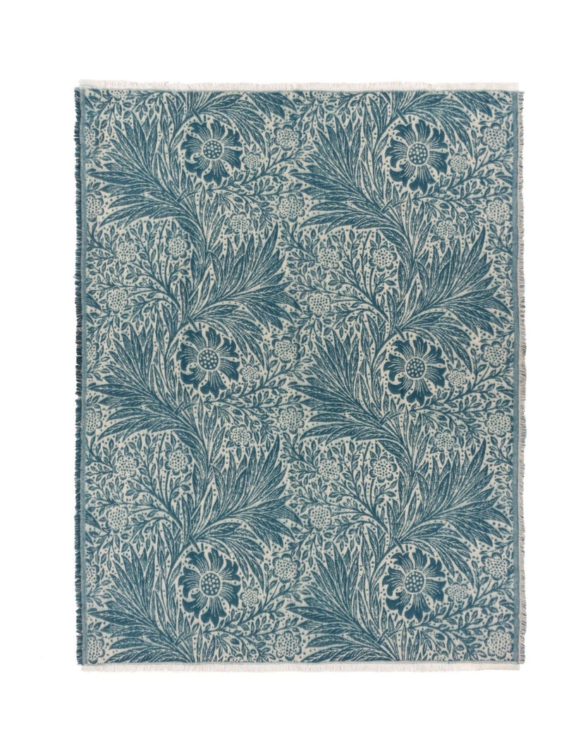 Morris & Co Indigo Marigold jacquard throw, imported from the UK