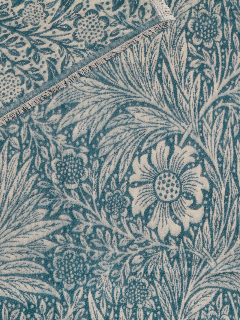Morris & Co Indigo Marigold jacquard throw, imported from the UK