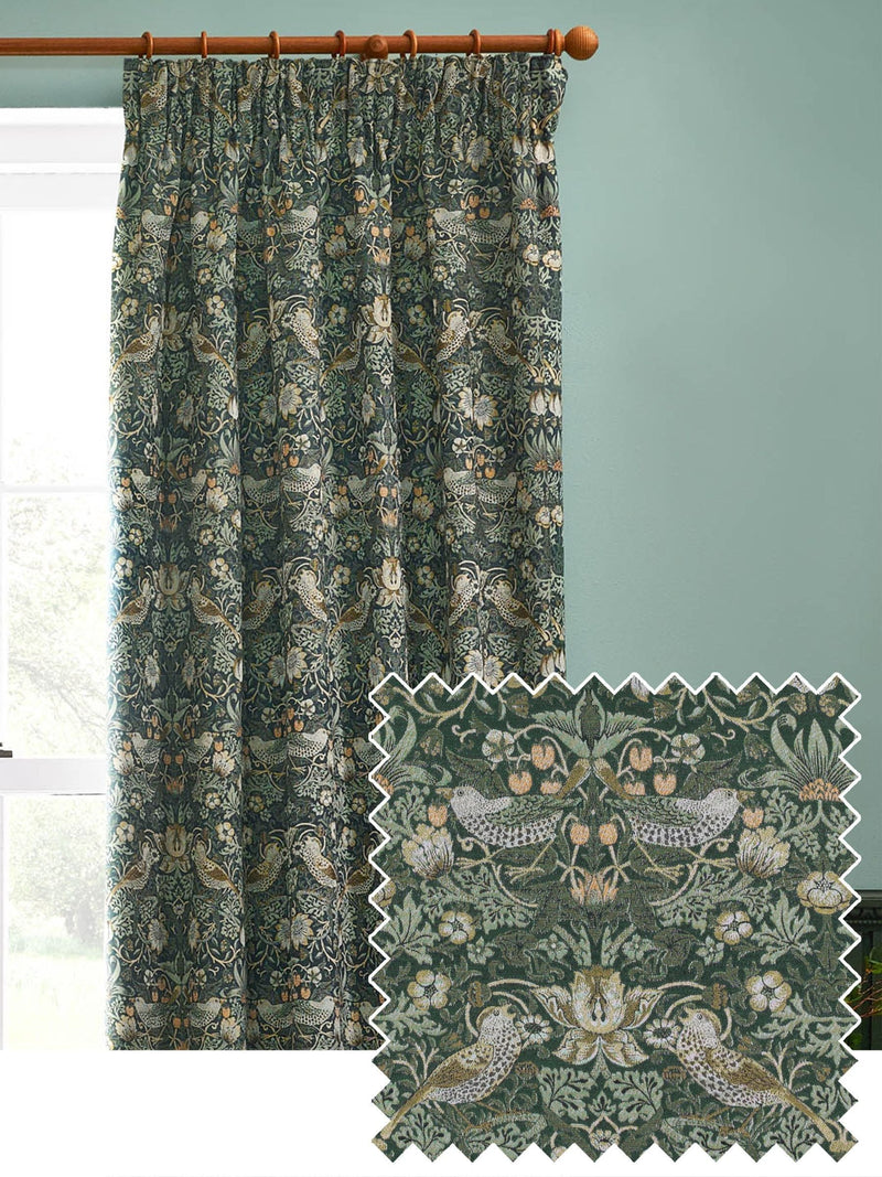 Morris & Co Strawberry Thief jacquard pencil pleat curtain 117x137cm, UK version