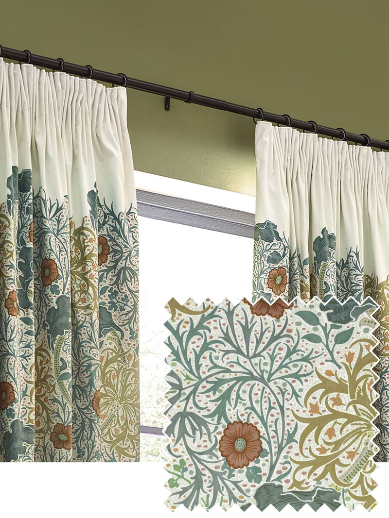 Morris & Co Stone Sunflower Seaweed Matt Velvet curtain - British product