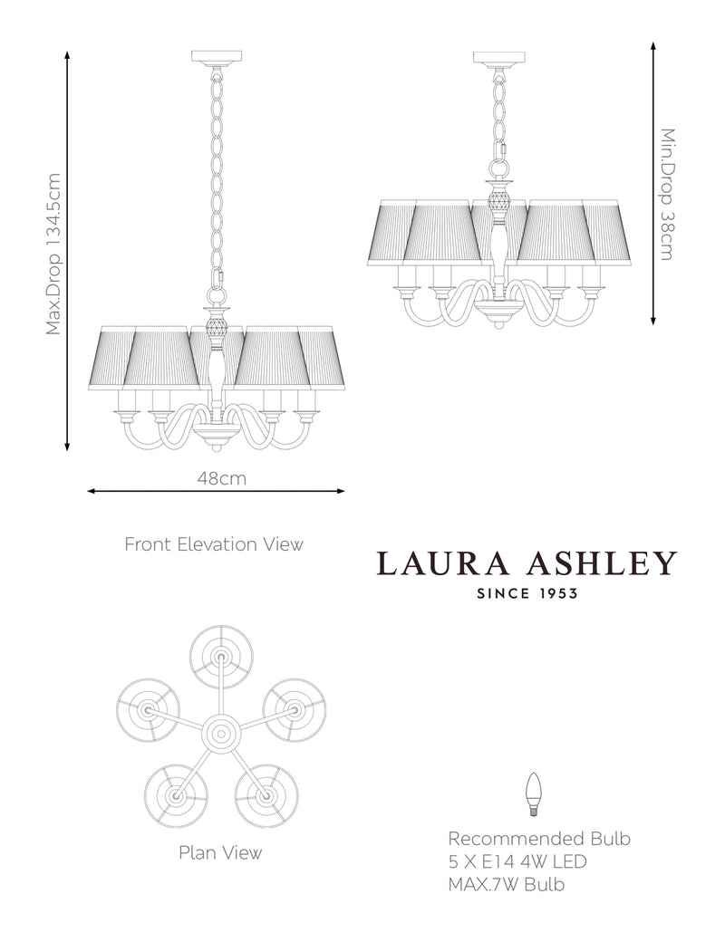 Laura Ashley Ellis five arm pendant light 48cm, UK version