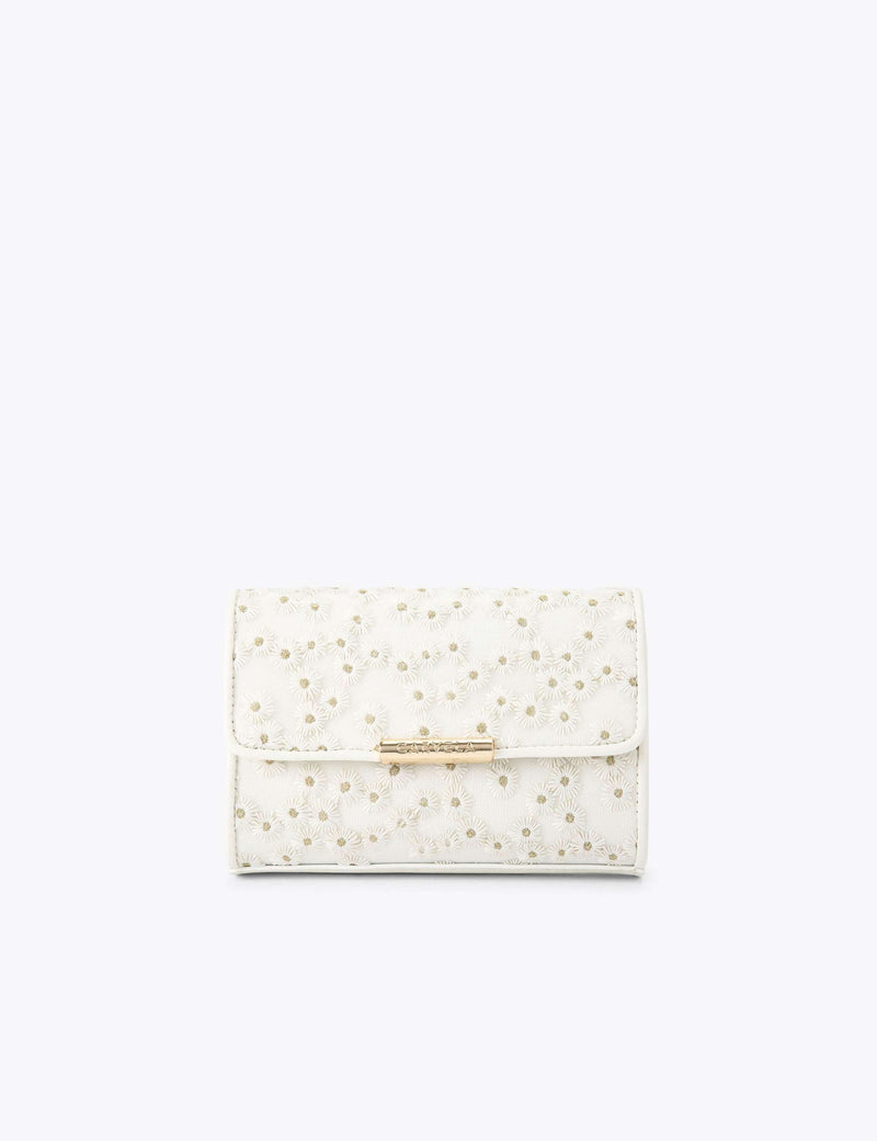 Carvela embroidered daisy chain strap clutch bag, imported from the UK