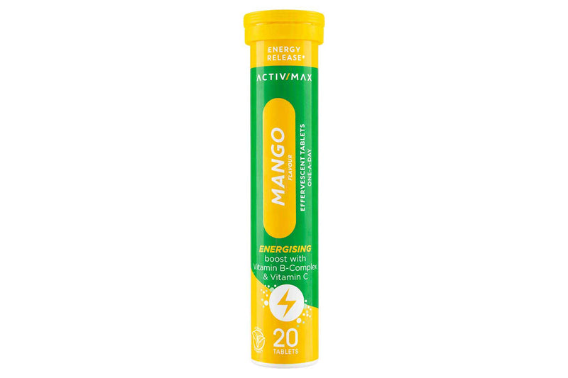 Effervescent vitamin B tablets with mango flavour, UK version