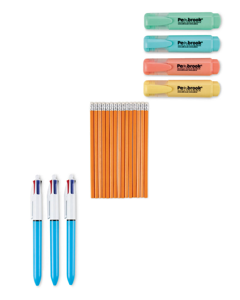 Essential Stationery Mix stationery set with pencils and highlighters, UK version