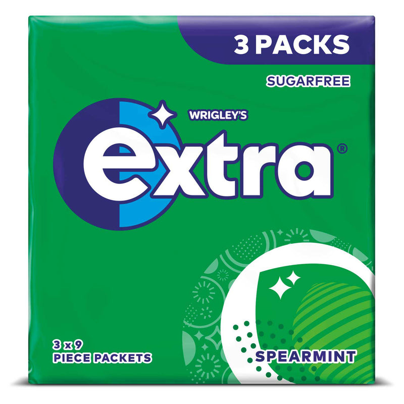 Extra Spearmint sugarfree chewing gum 3 pack, UK version