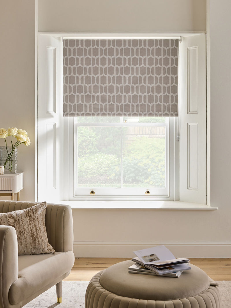 Mink natural geometric print roller blind - British product