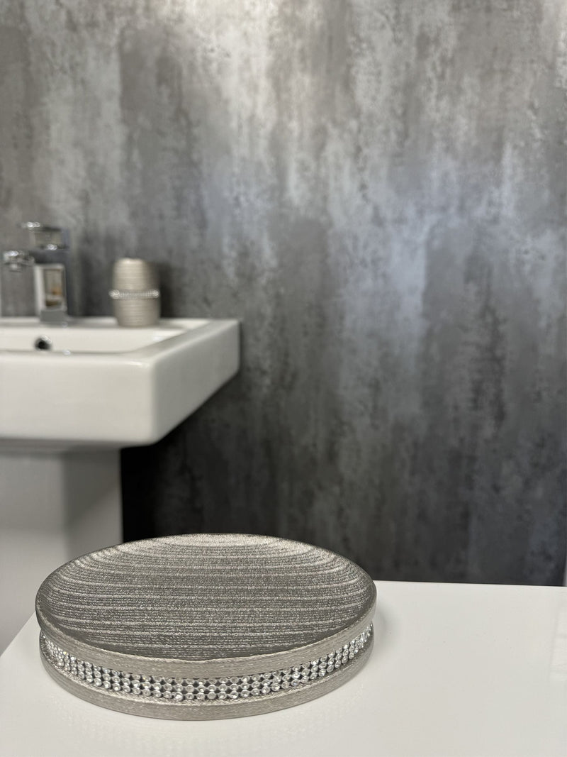 Showerdrape Silver Pzazz Diamante Soap Dish (British brand)