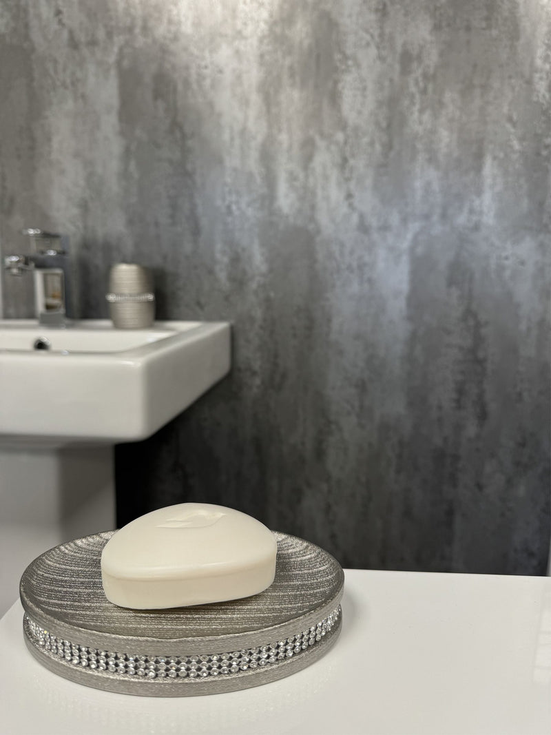 Showerdrape Silver Pzazz Diamante Soap Dish (British brand)