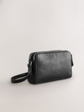 Black double zip cross body bag with adjustable strap, imported from the UK