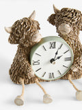 Natural Sage Green Hamish Highland Cow Mantel Clock 13.5cm x 16cm x 7.5cm, imported from the UK