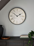 Black map print wall clock 50cm - British product