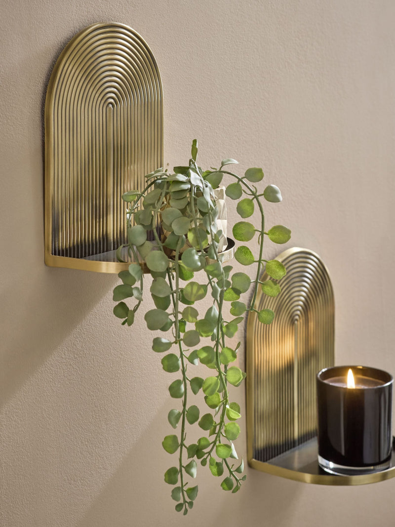 Gold display shelves set of 2 with Art Deco design (British brand)