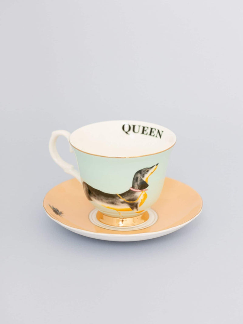 Yvonne Ellen Multi Doggie teacup and saucer set (British brand)