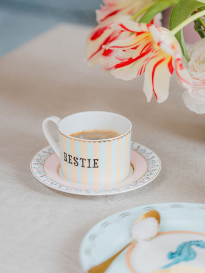 Next Yvonne Ellen Multi Bestie Teacup and Saucer Stoneware Set 7cm Height- Buy online at McGrocer