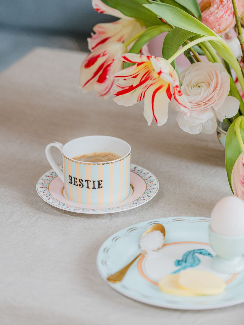 Yvonne Ellen Multi Bestie teacup and saucer 7cm height (British brand)