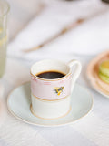 Yvonne Ellen multi slogan espresso cup and saucer set of 2 (British brand)