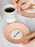 Yvonne Ellen multi slogan espresso cup and saucer set of 2 (British brand)