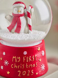 Red Penguin baby's first Christmas 2025 snow globe 17cm height, imported from the UK