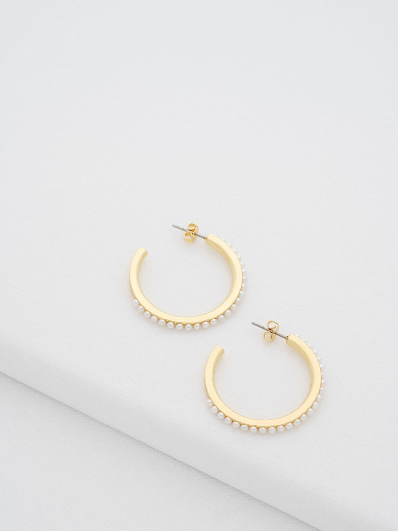 Ted Baker Gold Tone Pearl Peraa Medium Hoop Earrings (British brand)