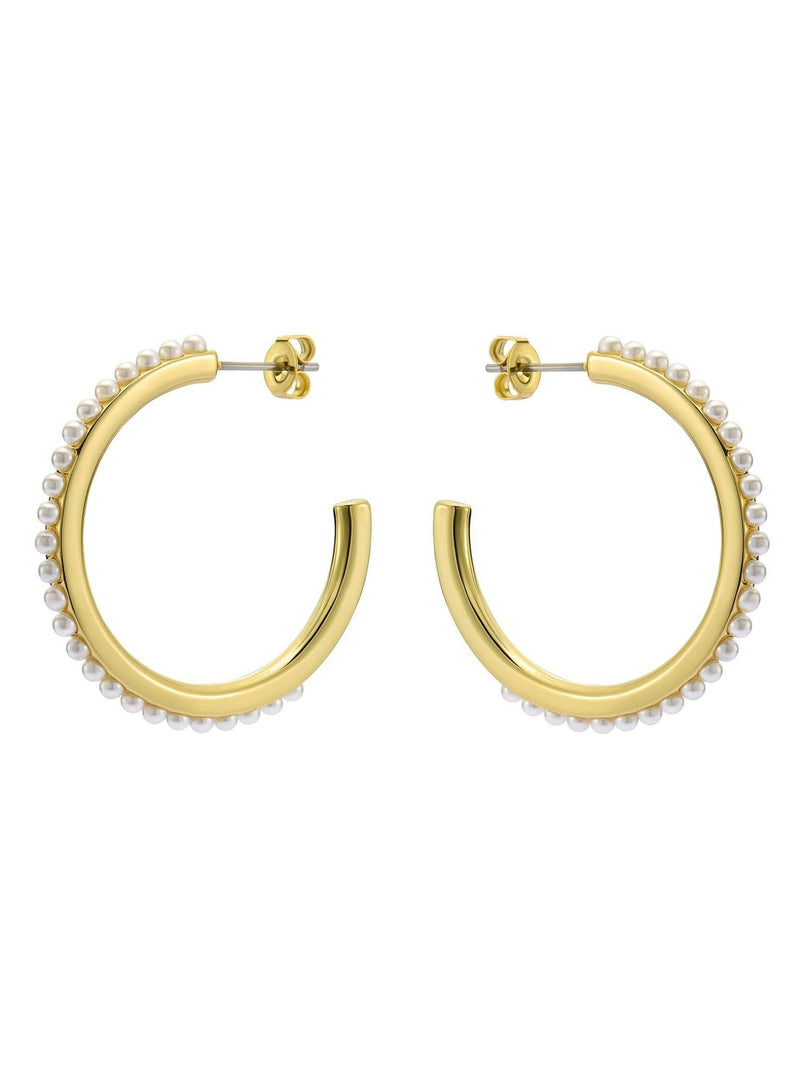 Ted Baker Gold Tone Pearl Peraa Medium Hoop Earrings (British brand)